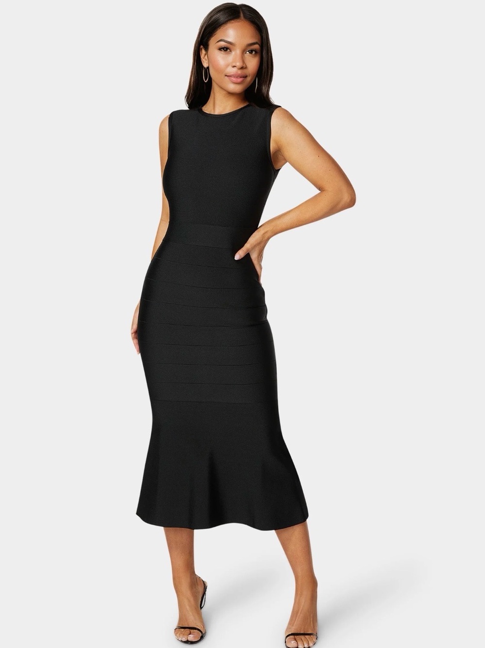 bebe Black Sleeveless Midi Mermaid Dress
